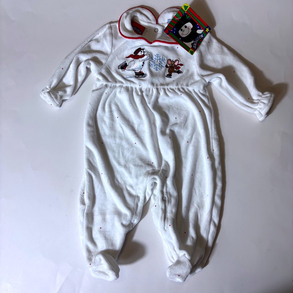Snowden Vintage‎ Infant 6M Snowman Romper Soft Polka Dot Collar Winter Mouse NEW